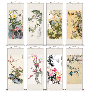 ภาพกระต่ายกุหลาบและเขียงหม่อน ภาพวาดไหปลาร้าบนหน้าบ้าน สไตล์เรียบง่ายสมัยใหม่ ไม่มีกรอบ ลายดอกไม้และสัตว์ กระดาษไหปลาร้า