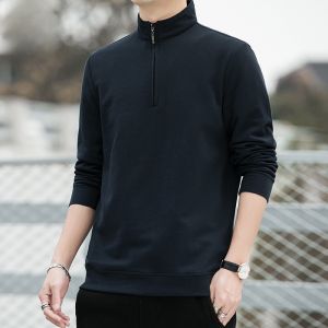 Romon Mens Zip-Up Hoodie Loose Long Sleeve Casual Fashion Autumn New Year Sport Top Anti-Wrinkle Treatment Cotton Polyester