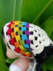 ผ้าโพกผมไหมพรม งานถักสำหรับคลุมผม งานถักโครเชต์