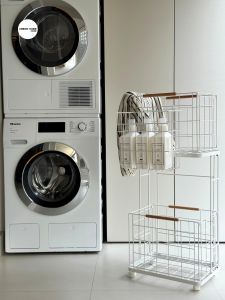 Double Layer Home Use Bathroom Movable Dirty Clothes Basket Storage Rack Urban Home Retro Nordic Style YB820001 from Shenzhen