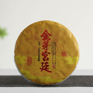 2009 Yunnan Palace Golden Bud Ancient Tree Ripe Puer Tea Cake 100g Aged Cooked Puer