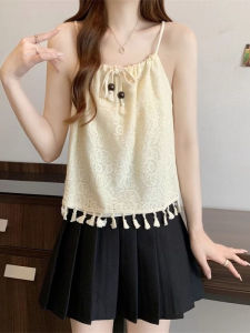 เสื้อกล้ามสายเดี่ยวผู้หญิงฤดูร้อนหลวมๆ ดีไซน์เก๋ไก๋ ดีไซน์ไม่มีแขน ดีไซน์ด้วยเชือกผูก ดีไซน์ด้วยดอกไม้ ดีไซน์ด้วยลูกปัด ดีไซน์ด้วยลูกปัด