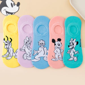 Disney | 5 Pairs of Disney Character No Show Socks Mickey Minnie Donald Daisy Pluto Sketch Printed Cotton Invisible Lining Womens Socks