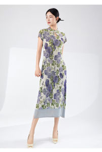 Miyake Improved Cheongsam Summer Womens New Chinese Style New Printed Retro Split Mid-Length Elegant Dress # 24517zsj