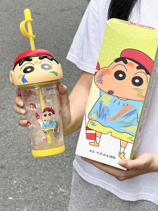 Summer Large Capacity Straw Cup Crayon Shinchan Tritan Material Girls High Aesthetic Value Childrens Water Cup with Straw
