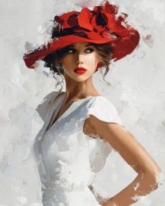 Kayou | Fashion Red Hat Lady Digital Oil Painting Paint By Numbers Kit Canvas Hand Drawing Picture Home Wall Decor Art Gift for Friend