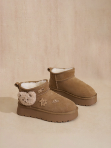 Josiny | Warm Thick-soled Snow Boots Female Furry with Bear Ornament