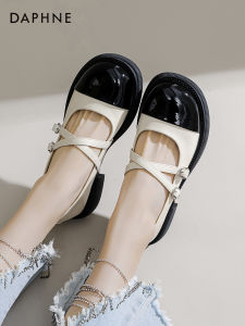 Daphne Mary Jane Womens Shoes 2025 New Summer Retro Color Block Leather French Style Single Shoes Casual round Toe mid Heel