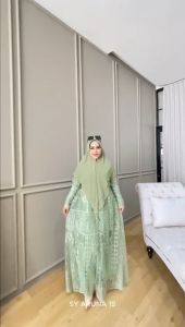 Uniwafda Gamis Muslim Syari Set Khimar Pesta Jumbo Brokat Tille Aruna 15