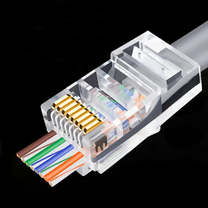 50/100pcs RJ45 Cat6 Connector 6U Gold PlatedPass ผ่านสาย Ethernet โมดูล ...