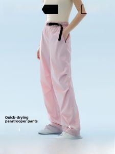 Bananain Womens Thermal Fleece-lined Wide-leg Workwear Casual Pants Autumn Winter Warm Comfortable Stretchy Trousers