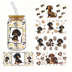UV DTF Cup Wrap Transfer Stickers Dog Theme Rub on Transfers Decal for 16OZ Glass Cups Furniture Wood Craft