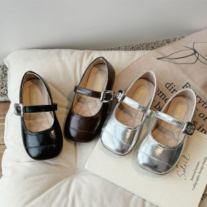 Princess Style Soft Bottom Mary Jane Shoes for Little Girls Spring Autumn New Model Silver Leather Children Shoes Baby Single Shoes