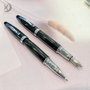 1 PCS JD01 Luxury-Premium Black Silver Fountain Pen - Smooth Elegance PenSuitable for Business Office Stationery