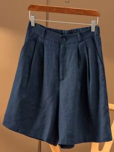 High-Waist Cotton Linen Wide-Leg Shorts for Women Casual Work Clothing with Scissor-Cut Discounted Price