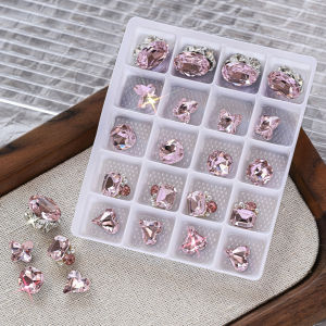 20Pcs 3D Sparkle Lake Blue Nail Art Rhinestones Mixed Heart/Oval/Square Glass Diamond Nail Charms DIY Crafts Manicure Accessorie