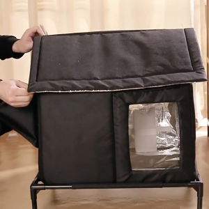 Cat House for Outside Extremely Weatherproof & Insulated in Winter Summer Elevated Outdoor Cat Shelter with Waterproof Eaves & Escape Door for Feral Stray Barn Cats Black