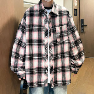 Plaid Long Sleeve Shirt Mens Stylish Hong Kong Style Jacket Spring New Arrival Casual Loose Fit Button Decoration Iron Free