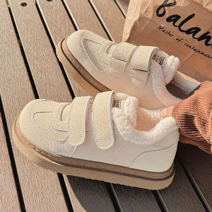 Fleece Lined Cotton Sneakers Leisure Shoes Magic Tape 2024 New Design Womens Sport Shoes All Match Autumn Winter Low Top Glueing Process