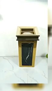 HH17-9 ถังขยะทรงสี่เหลี่ยมทรงสูงขอบทองลายหินอ่อน ค4-2