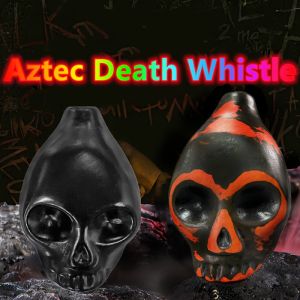 1pc Aztec Death Whistle | Antique Style Ceramic Wind Instrument with Lacquer Finish Black& Orange Design Includes Carrying Bag