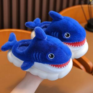 Kids Winter Warm Cotton Slippers Shark Slip-On Shoes for Boys & Girls Soft Non-Slip Soles Lightweight Easy Wear Indoor Slipper