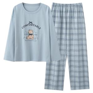 Áo ngủ MiiOW cho nữ vải cotton dễ thương cổ tròn tay dài in hoạt hình