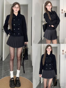 LANMENGYA | Deep Gray Pleated Skirt A-line School Style Short Skirt