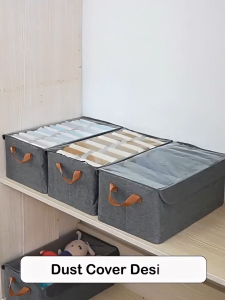 6Pcs/3Pcs Storage box Rangka Baja+Tutup super Storage box organizer Lipat Multifungsi Tahan Debu dan Kelembaban Box Container Keranjang baju Kotak Mainan Pakaian Rak Baja 47x28x20cm cxw