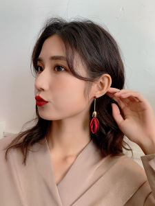 Long Floral Stud Earrings Trendy Face Slimming round Face Suitable Fashionable Korean Style Alloy Geometric Red Flower Drop Earrings