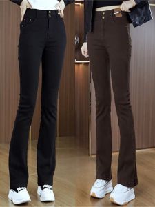 High Waist Fleece Lined Thickened Bell Bottom Jeans Womens Autumn Winter New Style Commute Casual Pants Slimming Effect