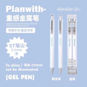 ปากกาหมึกน้ำสีดำ Planwith ปากกาหมึกน้ำแบบกระบอกกลางๆ ดีไซน์เก๋ไก๋ แห้งเร็ว ทนทาน สำหรับใช้ในชีวิตประจำวัน สำหรับนักเรียนและนักศึกษา