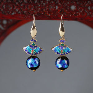 Retro Ethnic Style Fan Shape Earrings Enamel Glass Womens Fashion Jewelry Original Design Fresh out New Trend 2025