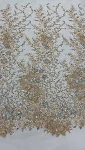 Brown African Beaded Mesh Lace Fabric Embroidery Sequins French Tulle Lace for Nigerian Wedding Party Dress 5 Yards AT2708