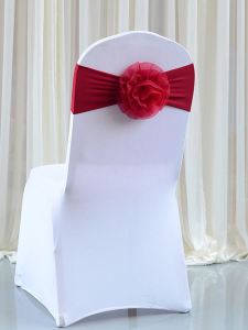 European Style Hotel Restaurant Wedding Banquet Chair with Elastic Strap and Back Flower Design Customizable