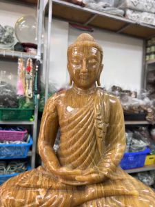 แกะสลักพระพุทธรูป ปางสมาธิ หินเหลืองพม่า หน้าตัก12นิ้ว ความสูง18นิ้ว