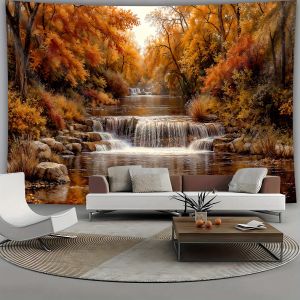 VIKAMA Rừng Mùa Thu Dòng Nước Đá Thẩm Mỹ Tấm Thảm Sợi Polyester Treo Tường Cho Phòng Khách Trang Trí Phòng Ngủ