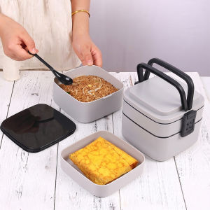 Double Layer Square Lunch Box Portable Bento Box Microwave Safe Food Storage Container for Office School Picnic