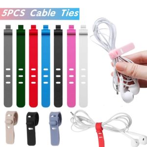 5Pcs Multifunctional Reusable Ties Charging Wire Data Cord Organizer Silicone 3 Hole Cable Winder Ties Portable Earphone Line Manager Clips
