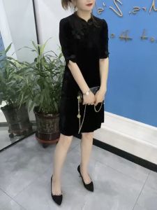 High-End Fashion Velvet Qipao Dress Womens Spring Autumn New Style Button Detail Skirt Elegant Sensation Traditional Chinese Dress