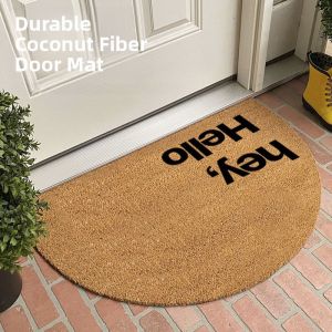 Modern Minimalist Brown Yellow Coconut Fiber Door Mat Semi-Circular Home Entrance Rug Machine Woven PVC Geometric Pattern