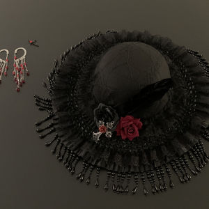 Original BXA Halloween Cosplay Countess Tassel Hat Gothic Widow Vintage Witch Feathers Accessories Fresh out Fashion Court Style