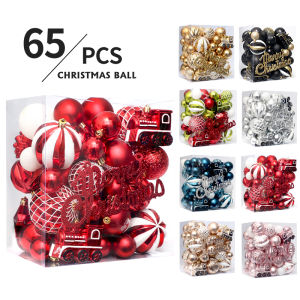 65 Pcs Shatterproof Pendants Christmas Ball Ornaments Colorful Ornament With Hanging Rings For XMAS Tree Decorations Festivals