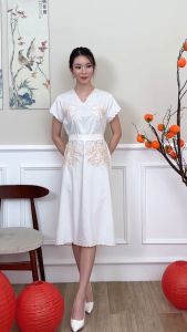 Maroo - Hanna Dress/ Dress Imlek/ Dress Merah/ Dress Putih/ Dress Bordir/ Dress Korea Style/ Dress Kekinian/ Dress Murah