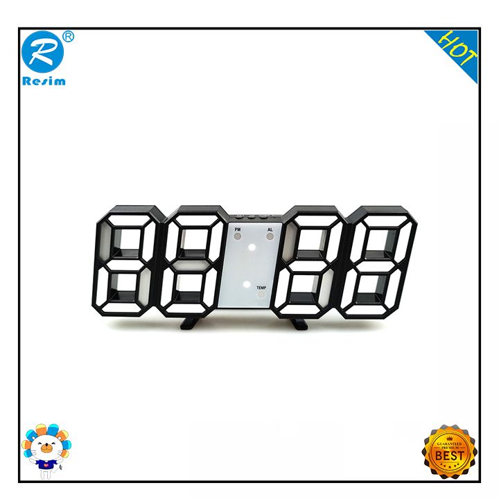 Resim Large 3D remote control wall clock creative black LED clock