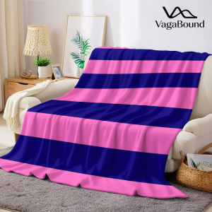 Navy Pink Horizontal Stripe Flannel Blanket Warm Soft Halloween Christmas Decorative Couch Warm Cozy All-Season Gift