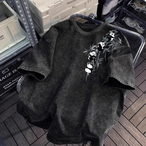 Heavyweight Cotton Short Sleeve T-Shirt Casual Loose Fit Mens Summer Top Printed Decorated Knitted Fabric round Neck Tee