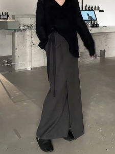 Gray High Waist Knot Design Half Skirt Womens Autumn New Simple Elegant Super Beautiful Bodycon Half Skirt Commute Korean Style