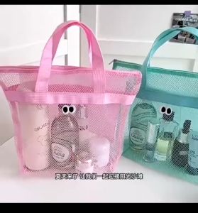 Sea Beach Bag Transparent Big Size Picnic Beg Kain Travel Mesh Simpan Barang Baby Size Besar Handbag Zip网纱大号野餐改变包包手提袋