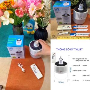 Bóng Đèn Led Tích Điện Năng Lượng Mặt Trời 120W Chống Nước Điều Khiển Từ Xa 4 Chế Độ Sáng Có MócTreo